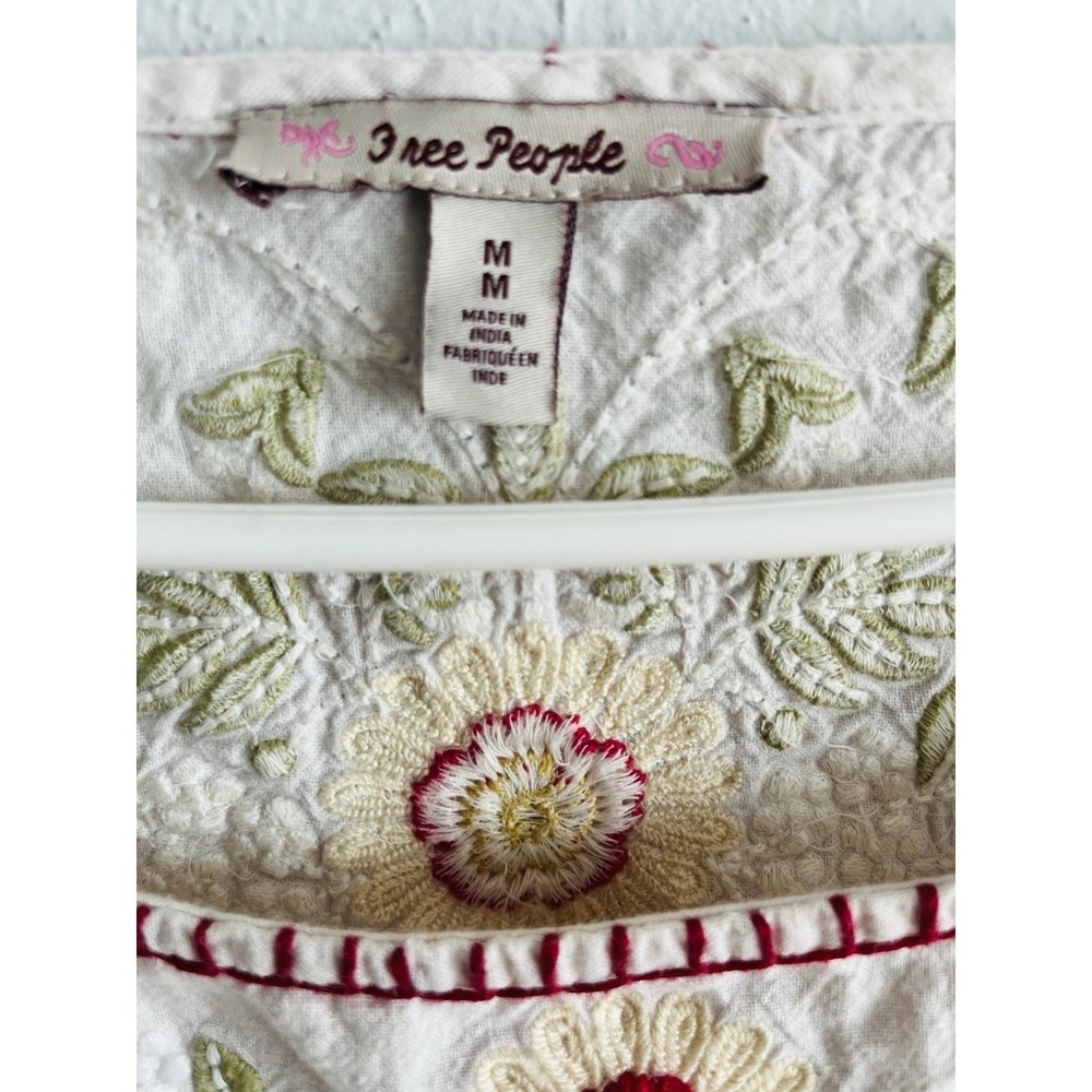 Free People Blouse Womens Medium White Embroidered Floral Long Sleeve Boho Top - Picture 3 of 4